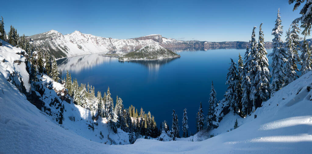 Crater lake winter Crater lake is a winter wonderland during the winter season.